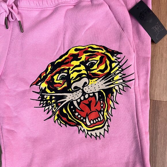 NEW Ed Hardy Tiger Tattoo Wide Leg Pink Jogger Sweatpants Y2K - Picture 2 of 15
